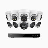 H800X - 4K 16 Channel PoE Security System with 5 Bullet & 5 Turret Cameras, 1/1.8'' BSI Sensor, f/1.6 Aperture (0.003 Lux), Siren & Strobe Alarm,Two-Way Audio, Human & Vehicle Detection, Perimeter Protection, Works with Alexa, All-Metal Housing